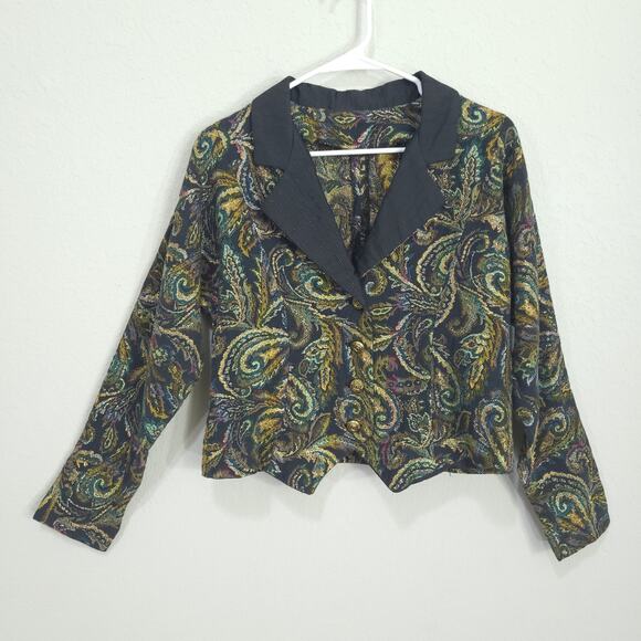 Vintage Cropped Blazer Womens Small Gold Metallic Party Glam Holiday Cocktail - Picture 1 of 9